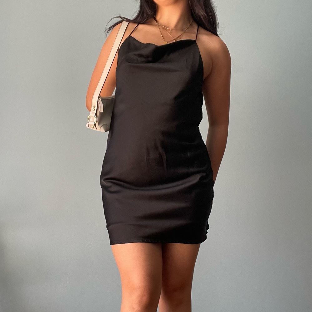 Elegant Black Satin Mini Dress
